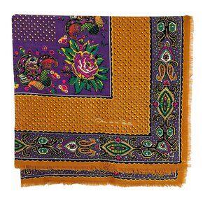 Oscar de la Renta Paisley Floral Printed Square Scarf Feels like Wool